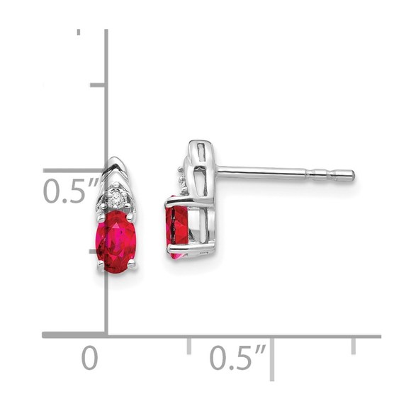 14k White Gold Red Ruby (July Birthstone) and Diamond Post Earrings - Picture 4 of 4